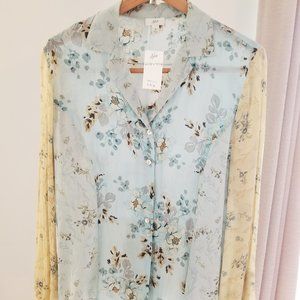 J.Jill Crinkle Sheer Collar Button Down Blouse, Medium